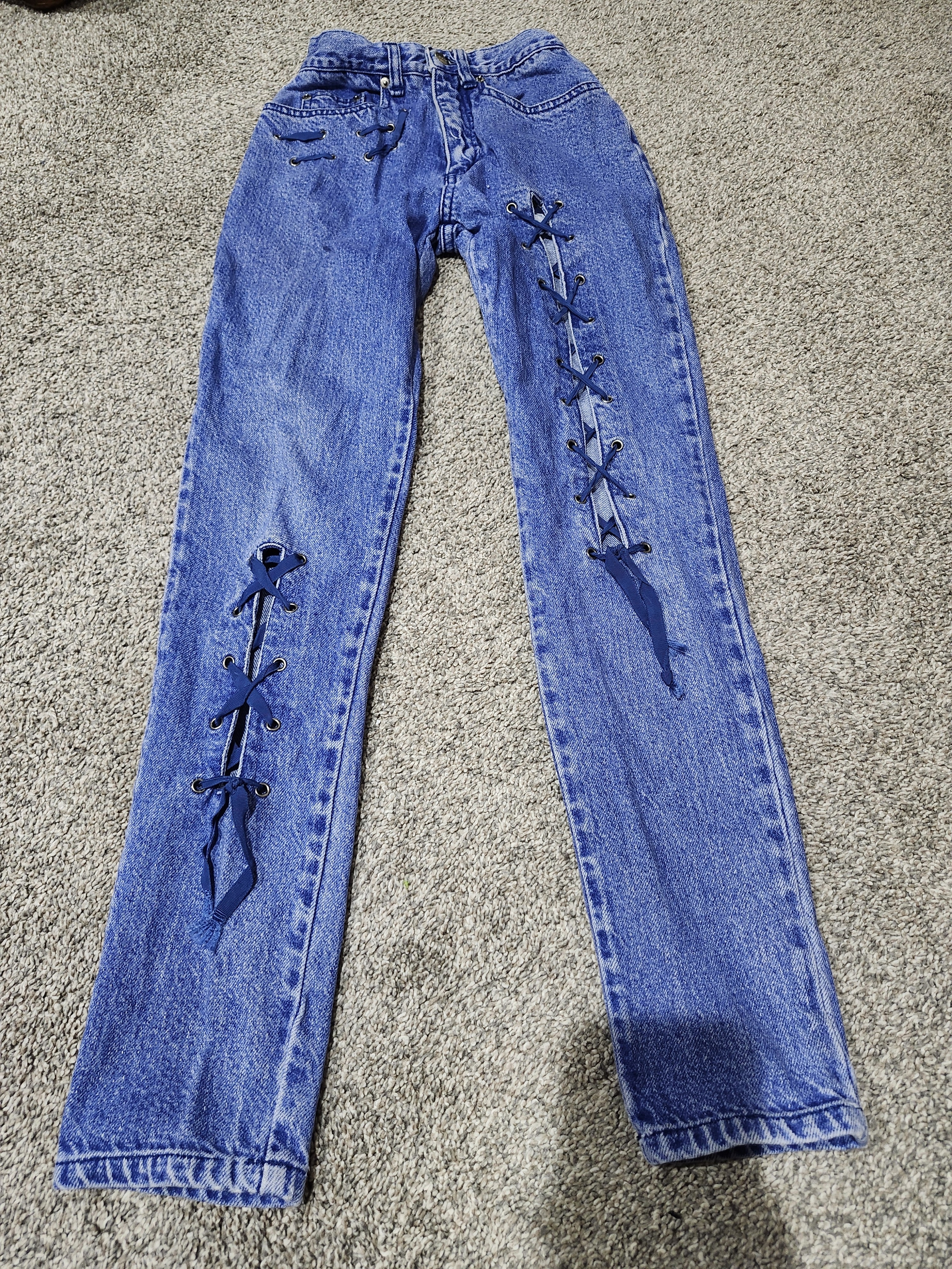 Steffano Classic Blue Straight-Leg Jeans With Lace-Up Detail Size 2